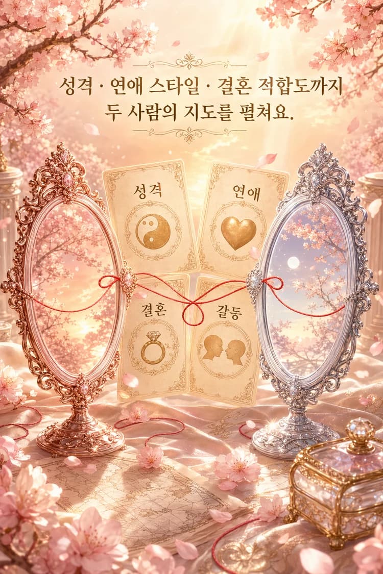 성격 · 연애 스타일 · 결혼 적합도까지, 두 사람의 지도를 펼쳐요.